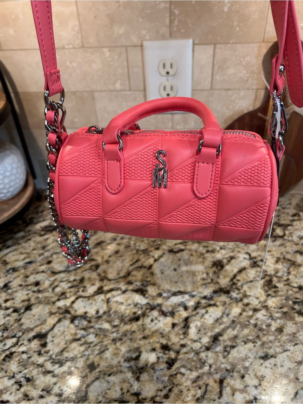 Steve Madden Coral Pink Quilted Barrel Crossbody